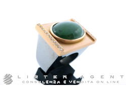 CLAUDIO PACIFICI anello Modello CP in argento brunito e placcato oro rosa 925 con barrette in oro rosa 18Kt, diamanti ct 0.45 e giada Misura 14. NUOVO!