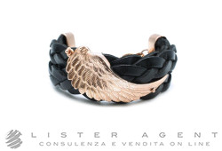 CLAUDIO PACIFICI Bracelet Ala en cuir noir et argent 925 plaqué or rosé. NEUF!