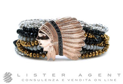 CLAUDIO PACIFICI bracelet avec Indien en argent 925 plaqué or rosé et bruni avec cristaux. NEUF!