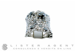 STEFAN HAFNER bague Moonrock en or blanc 18Kt avec diamants blancs, diamants bruns et noirs Taille 14. NEAUF!