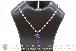 COLLANA in oro bianco 18Kt con ametiste naturali e perle di fiume. NUOVA!