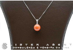 COLLANA con Sfera in corallo mediterraneo mm 12.00 e oro bianco 18Kt con diamanti ct 0.05 G IF. NUOVA!