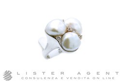 MIMI' anello Blanche con simbolo ogni Bene in argento 925 e oro rosa 18Kt con zaffiri bianchi e perle barocche naturali Misura 18 Ref. AZ292C1Z. NUOVO!