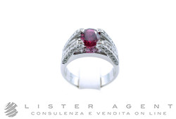 ANELLO Ponte in oro bianco 18Kt con diamanti ct 0.66 H IF e rubino ct 2.01 Misura 15. NUOVO!