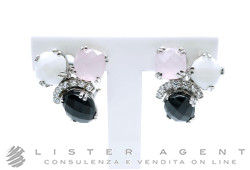 ORECCHINI in oro bianco 18Kt con agata bianca e nera, quarzo rosa e swarovski. NUOVI!