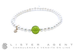 MIMI' bracciale elastico Zabette in oro rosa 18Kt con perle freshwater bianche mm 4.40 e peridoto sfaccettato mm 8.00 Ref. B24VZRPRD1-M. NUOVO!