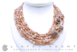 COLLANA multifilo di quarzi naturali e argento 925 placcato oro con Swarovski. NUOVA!