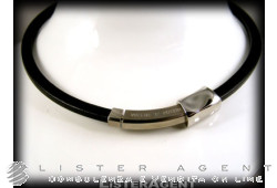 Collier rigide BREIL en cuir noir et acier Ref. 2171030020. NEUF!