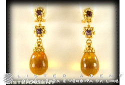 Boucles d'oreilles GIOIELMODA by Pasquale Bruni en or jaune 18Kt avec des pierres ambrées et semi-précieuses. NEUF!