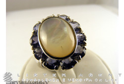 BAGUE en or blanc 18 carats d'améthyste et de nacre. NEUF!