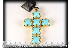 Pendentif ASTERISCO Croix en or 18 carats et pâte de turquoise. NEUF!