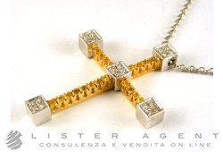 COLLIER Croix or 18 carats avec saphirs jaunes ct 0,65 et diamants ct 0,20 Ref. CR46G. NEUF!
