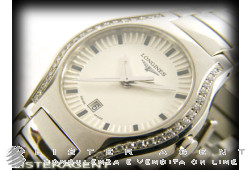 LONGINES Oposition dame en acier et diamants ct 0,38 Argenté Ref. L35060726. NEUF!