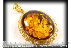 Pendentif camée en or jaune 18 carats et ambre. UTILISÉ!