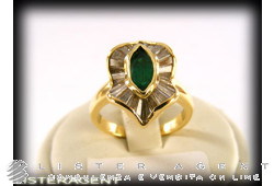 BAGUE en or jaune 18 carats avec diamants et émeraude. UTILISÉ!