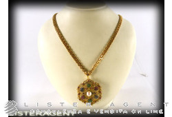 COLLIER en or jaune 18 carats, perle, émeraudes, saphirs, rubis. UTILISÉ!