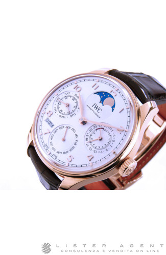 IWC Portoghese Perpetual Calendar avec phases de lune automatique en or rose 18Kt Argenté AUT Ref. IW503302. NEUF!