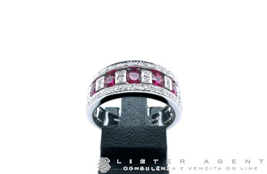 DAMIANI anello Belle Epoque in oro bianco 18Kt con diamanti ct 0.18 H e rubini ct 0.90 Mis 15.5 Ref. 20000839. NUOVO!
