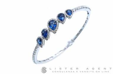 VALENTINA CALLEGHER bracciale rigido in oro bianco 18Kt con diamanti ct 1.50 G Vs1 e zaffiri ct 2. 78 Ref. 11817*SZF. NUOVO!