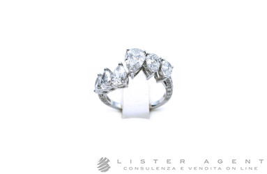 VALENTINA CALLEGHER anello in oro bianco 18Kt con diamanti ct 0.29 e diamanti a goccia ct 1.60 e 0.90 G/F Vs1 Misura 13 Ref. 10589*S. NUOVO!
