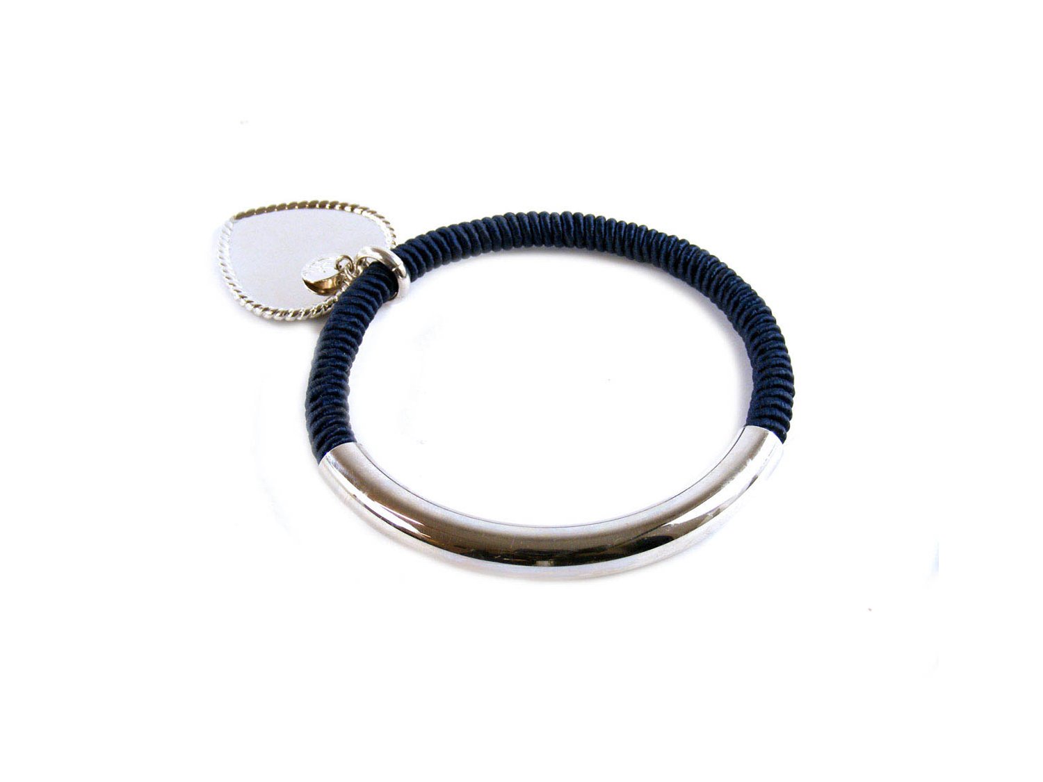ANNA ALEX bracelet en argent 925 et tissu scuro bleu avec pendentif Hearth. NEUF Lister Agent