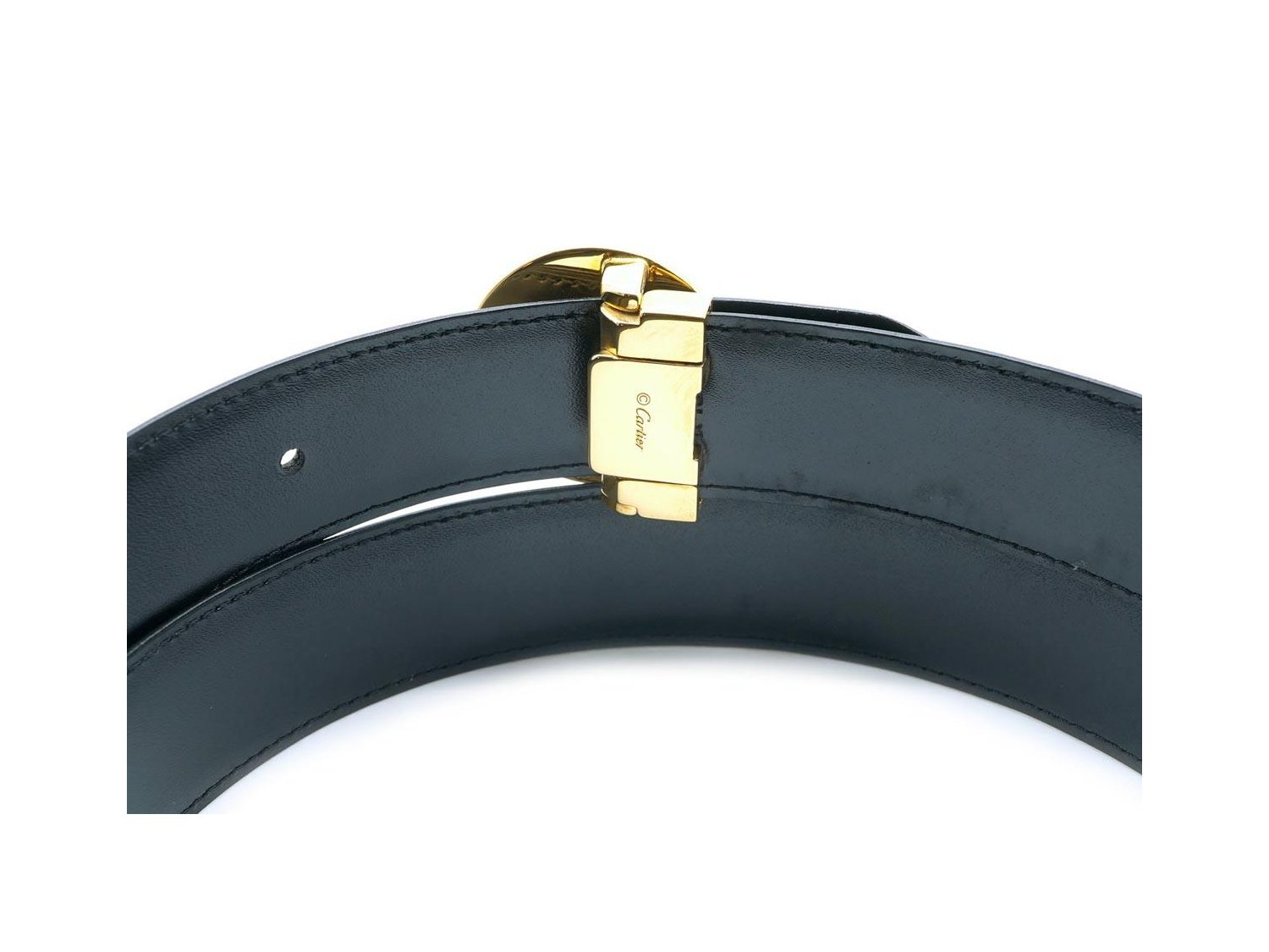 CARTIER ceinture Panth re en cuir noir avec boucle en acier plaqu or et mail noir Ref. L5000124. NEUF