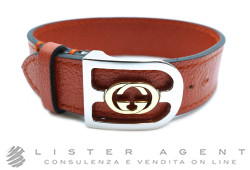 GUCCI Interlocking-G Armband aus orangefarbenem Leder mit Stahl und 18Kt Gelbgold Ref. YBA572599004016. NEU!