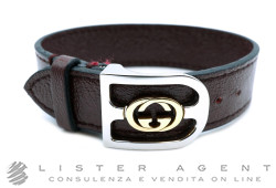 GUCCI Interlocking-G Armband aus braunem Leder mit Stahl und 18 Karat Gelbgold Ref. YBA572599003016. NEU!