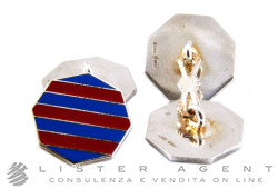 BERCA Sechseckige Manschettenknöpfe aus 925 Silber und rot/blaue Emaille Ref. GMR2AR. NEU!