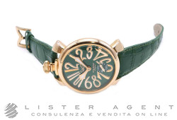 GAGA Milano orologio in acciaio placcato oro Carica Manuale Verde Ref. 5011. NUOVO!