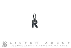 NITE ciondolo Lettera R in oro bianco brunito 18Kt con diamanti neri ct 0.18. NUOVO!