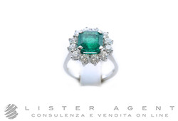 ANELLO Cestino in oro bianco 18Kt con diamanti ct 0.96 G Vs e smeraldo ct 2.16 Misura 14 Ref. AN45. NUOVO!