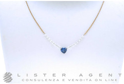 COLLANA con Cuore in oro rosa 18Kt con diamanti ct 0.48 e zaffiro blu ct 0.64 Ref. C069/32-S0. NUOVO!