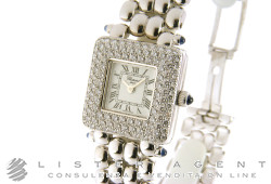 CHOPARD Classic Square Lady aus 18 Karat Weißgold mit Diamanten von 1,59 und Saphiren von 0,29 Ref. 10 / 6115-23. BENUTZT!