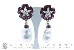 ULTIMA EDIZIONE orecchini Fiori in argento 925 brunito e zirconi colorati con perle scaramazze Ref. OA06179. NUOVI!