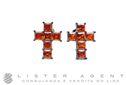 ORECCHINI Croce in argento 925 brunito con pietre arancio Ref. BOEA048ON. NUOVO!
