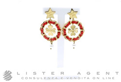GLAM STYLE orecchini ONLY THE STAR Bonheur in metallo lplaccato oro giallo con pelle rossa e perle Ref. 1215. NUOVI!