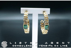 CHIARA FERRAGNI orecchini cerchio in metallo placcato oro giallo con zirconi e cristallo verde Ref. J19AUW33. NUOVI!