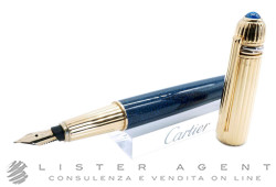 CARTIER penna stilografica Pasha 3 Anneaux con cappuccio in argento 925 placcato oro e lacca maculata blu Ref. ST160021. NUOVA!