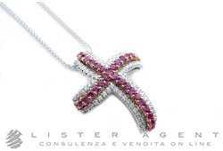 DAMIANI  Kreuze Halskette aus 18Kt Weiß und Gelbgold mit Diamanten ct 0.78 und rosafarbenen Saphiren ct 1.90 Ref. DC209169. NEU!