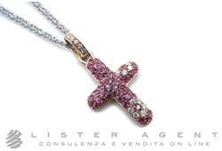 FIORELLA EXCLUSIVE collana Croce in oro  rosa 18Kt con diamanti ct 0.28 e zaffiri rosa ct 1.29 Ref. HBE10096158. NUOVA!