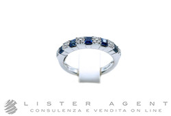 RECARLO anello Veretta in oro bianco 18Kt con diamanti ct 0.14 e zaffiri blu ct 0.58 Misura 13 Ref. ZT875/BZAF. NUOVO!