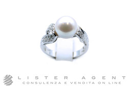 ASAYO anello in oro bianco 18Kt con diamanti ct 0.19 H e perla mm 8.70 Misura 16 Ref. AAP26388. NUOVO!