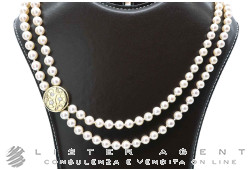COLLANA doppio filo di perle naturali da mm 5.70 a mm 8.50 con chiusura in oro giallo 18Kt e diamanti. USATA!