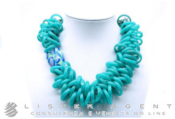 PAMURRINA Halskette aus hellblauem Muranoglas und gewachster Baumwolle. NEU!