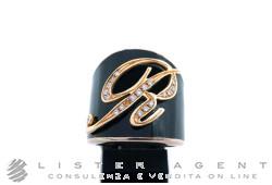 CLAUDIO PACIFICI anello Modello CP in argento e smalto nero con lettera R in oro rosa 18Kt e diamanti ct 0.20 Misura 14. NUOVO!
