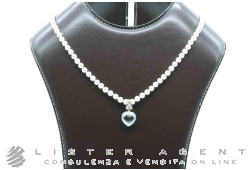 COLLANA perle bianche di acqua dolce con chiusura in argento 925 e ciondolo in oro giallo 18Kt con topaziio azzurro e Swarovski. NUOVA!