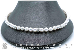 COLLANA perle bianche coltivazione in acqua dolce mm 5.50-6.00, oro bianco e Swarovski con chiusura in oro bianco 18Kt. NUOVA!