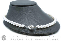 COLLANA perle bianche coltivazione di acqua dolce mm 7.00-7.50 con chiusura in oro bianco 18Kt. NUOVA!