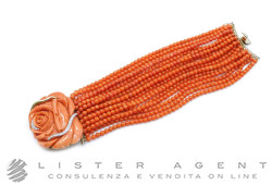 BRACCIALE Scultura in corallo rosso Mediterraneo con oro bianco e giallo 18Kt e diamanti ct 0.30 G IF. NUOVO!